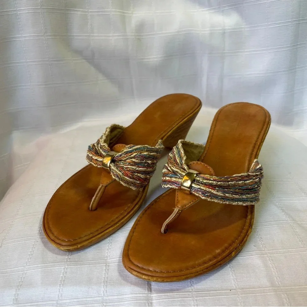 Made In Italy Designer Boho Goddess Fairy Sandals Size 6 Stacked Chunky Heel - Picture 2 of 11